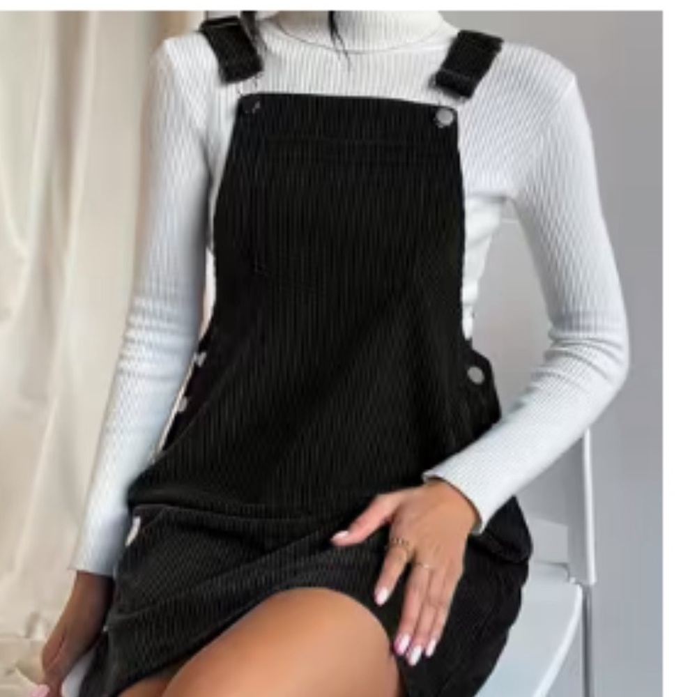 Black Corduroy Overall Dress
